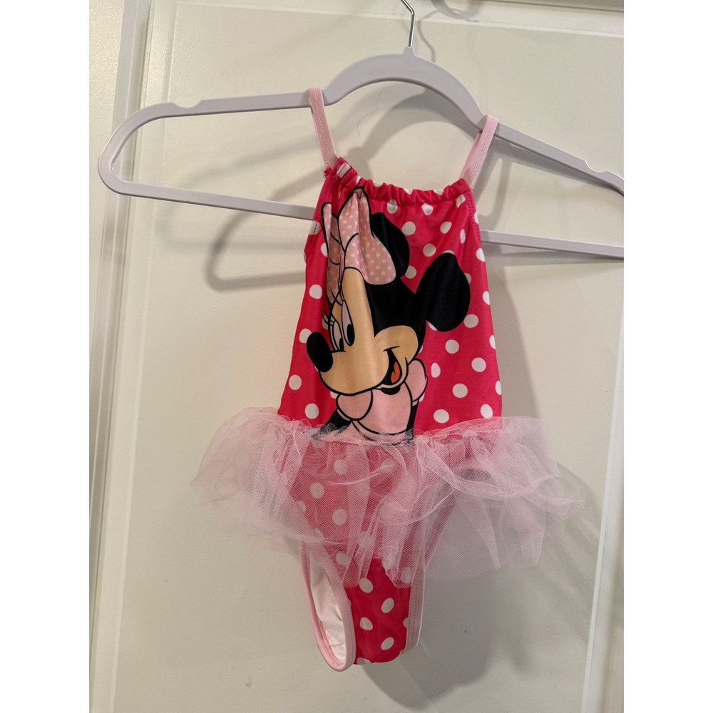Disney Minnie Mouse Toddler Girls Pink Polka Dot Tutu Swimsuit 2T 7752824MI‎